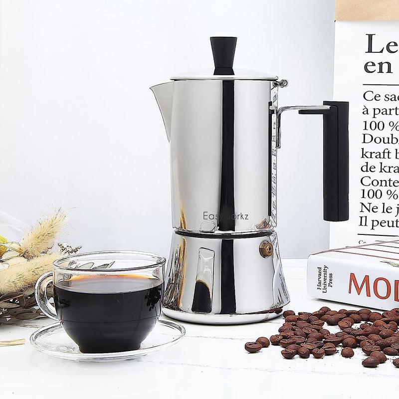 Easyworkz Pedro Stovetop Espresso Maker 4Cup 200ml Stainless Steel Italian Coffee Machine Maker Moka Pot Induction Espresso Pot - Image 5